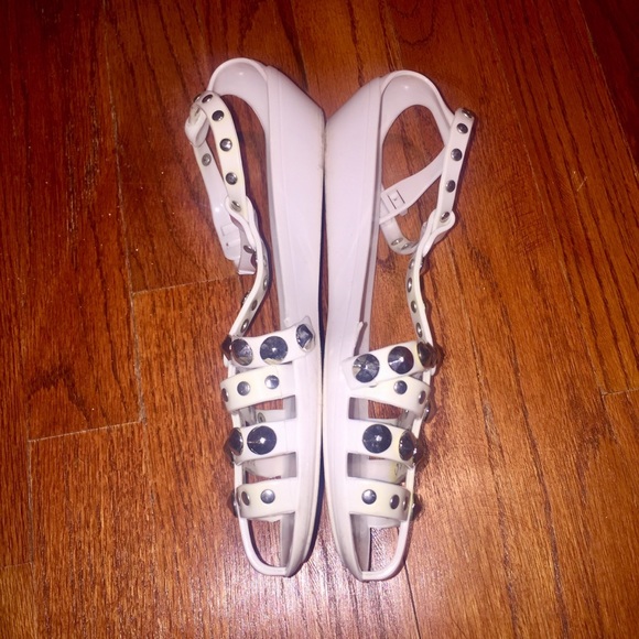 Jimmy Choo White Rubber Studded Gladiator Sandals - Picture 5 of 7